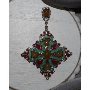 Sterling Enamel Citrine Cross Pendant 17.57G / 2.8in